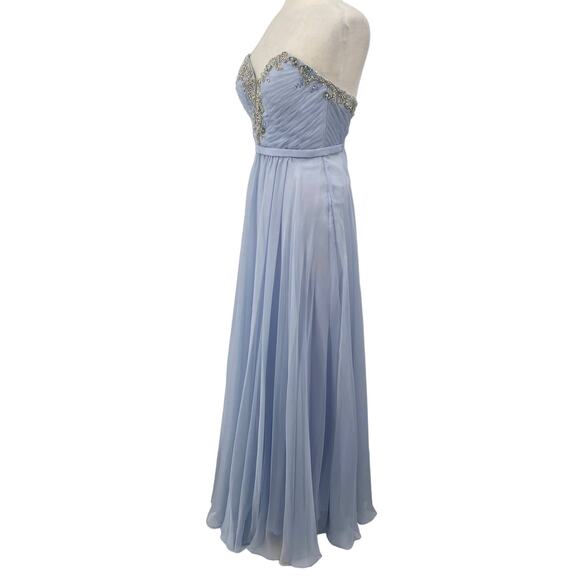 La Femme Gown Crystal Embellished Illusion Sweetheart Strapless Pale Blue NEW 8 - Picture 6 of 13